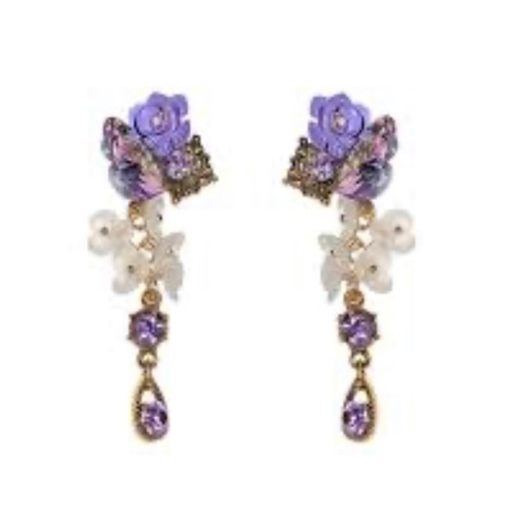 Flower Crystal Purple Dangle Earrings - Picture 5 of 13